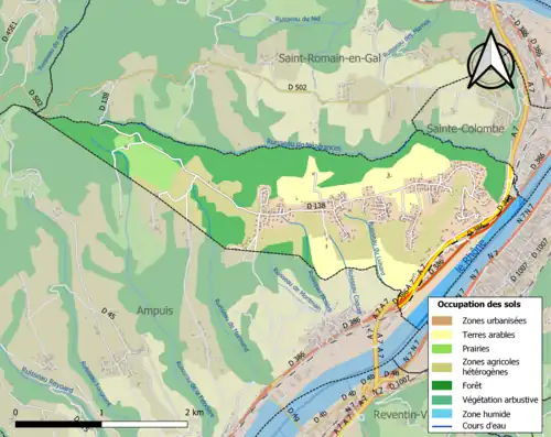 Carte en couleurs présentant l'occupation des sols.