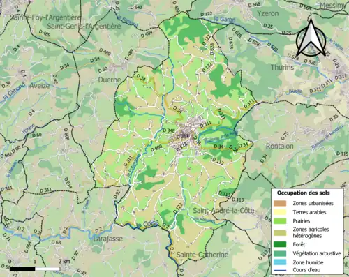 Carte en couleurs présentant l'occupation des sols.