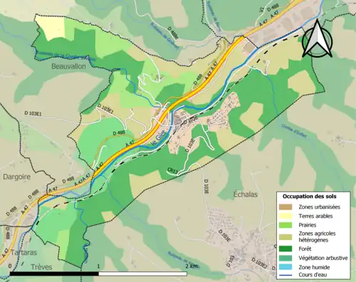 Carte en couleurs présentant l'occupation des sols.
