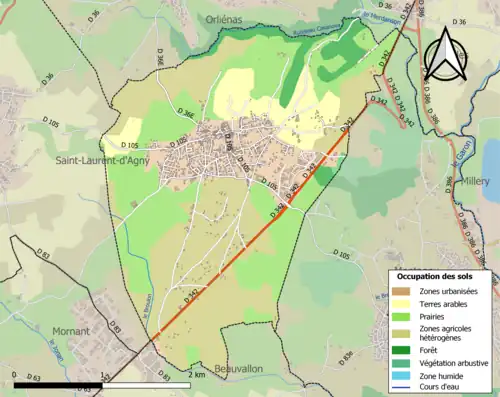 Carte en couleurs présentant l'occupation des sols.