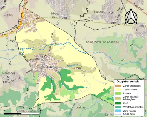 Carte en couleurs présentant l'occupation des sols.
