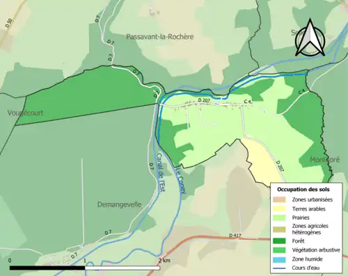 Carte en couleurs présentant l'occupation des sols.