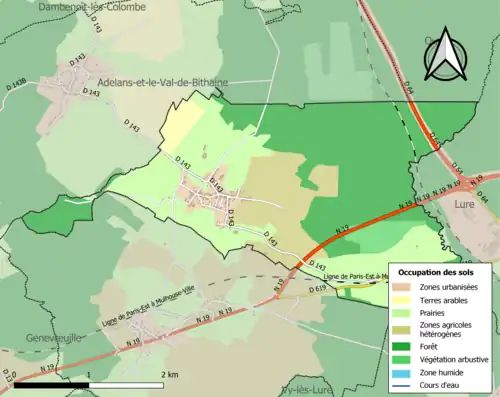 Carte en couleurs présentant l'occupation des sols.