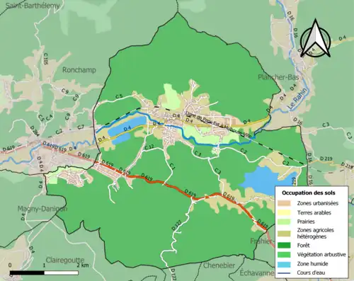Carte en couleurs présentant l'occupation des sols.