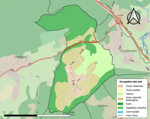 Carte en couleurs présentant l'occupation des sols.