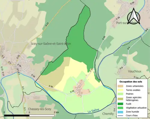 Carte en couleurs présentant l'occupation des sols.