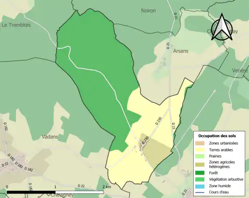 Carte en couleurs présentant l'occupation des sols.