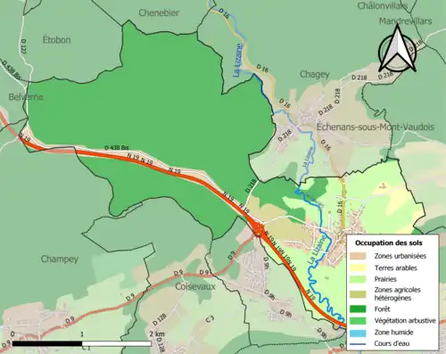 Carte en couleurs présentant l'occupation des sols.