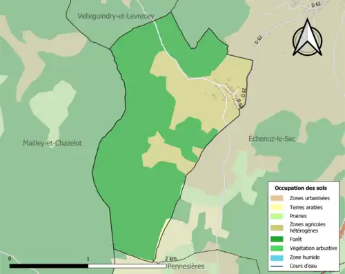 Carte en couleurs présentant l'occupation des sols.