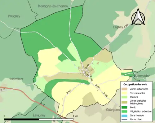 Carte en couleurs présentant l'occupation des sols.