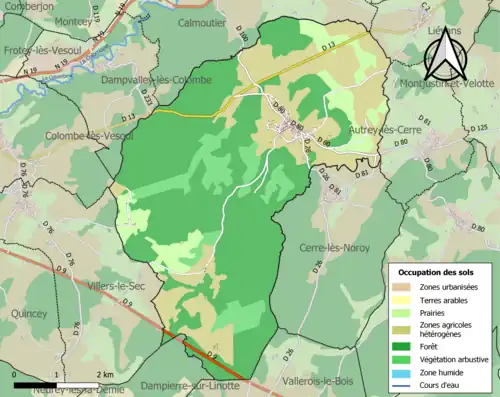 Carte en couleurs présentant l'occupation des sols.
