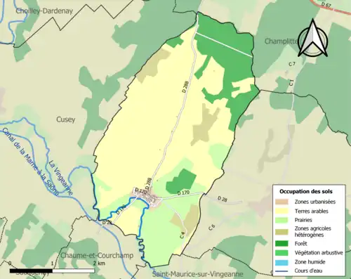 Carte en couleurs présentant l'occupation des sols.