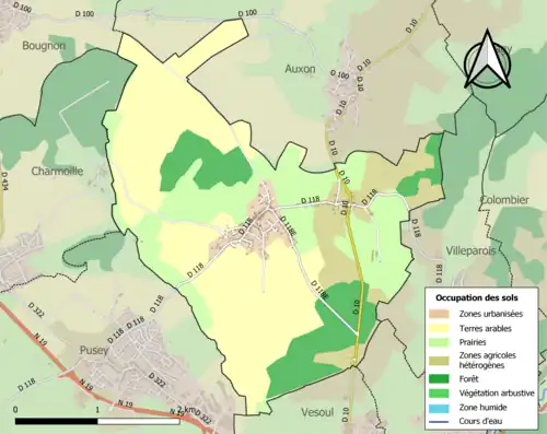 Carte en couleurs présentant l'occupation des sols.
