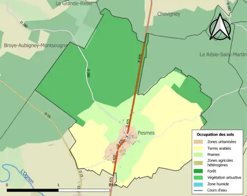 Carte en couleurs présentant l'occupation des sols.