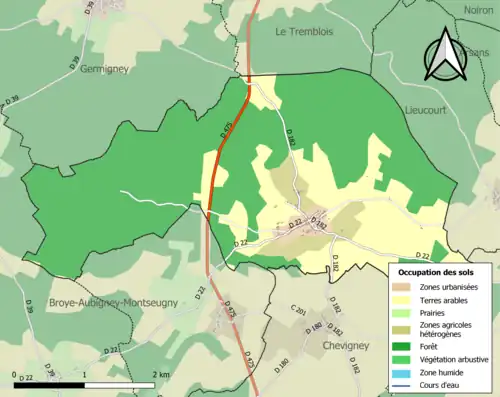 Carte en couleurs présentant l'occupation des sols.