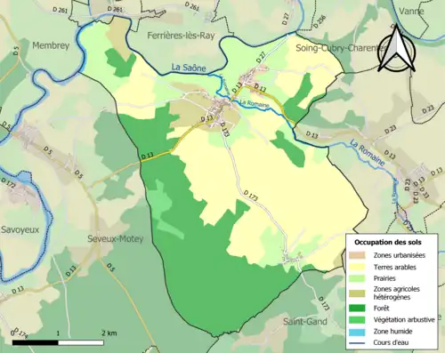 Carte en couleurs présentant l'occupation des sols.
