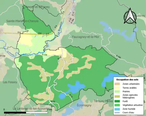 Carte en couleurs présentant l'occupation des sols.