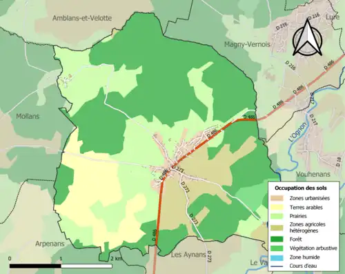 Carte en couleurs présentant l'occupation des sols.