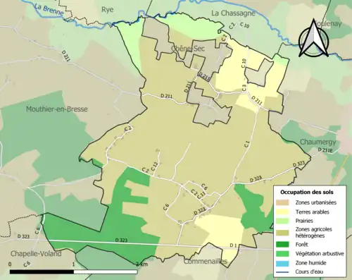 Carte en couleurs présentant l'occupation des sols.