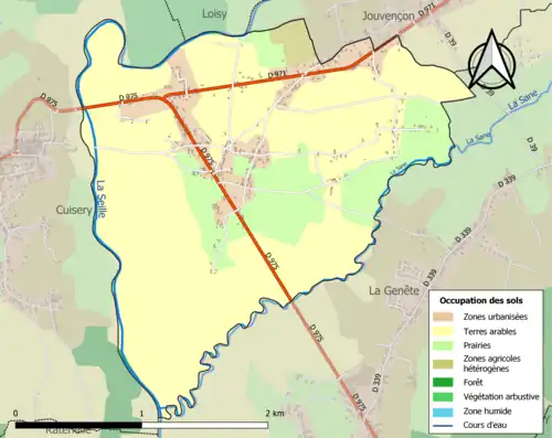 Carte en couleurs présentant l'occupation des sols.