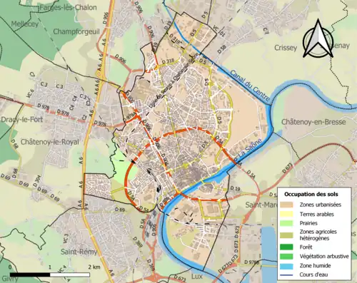 Carte en couleurs présentant l'occupation des sols.