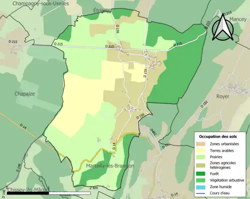 Carte en couleurs présentant l'occupation des sols.