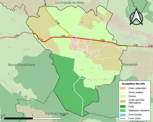 Carte en couleurs présentant l'occupation des sols.