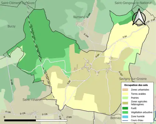 Carte en couleurs présentant l'occupation des sols.
