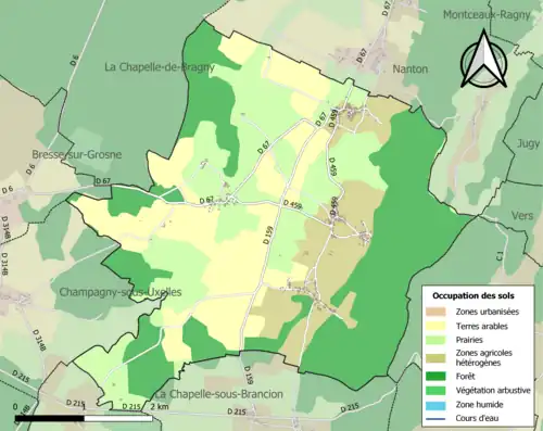 Carte en couleurs présentant l'occupation des sols.
