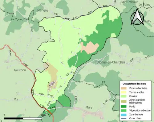 Carte en couleurs présentant l'occupation des sols.
