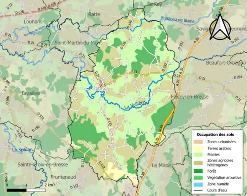 Carte en couleurs présentant l'occupation des sols.