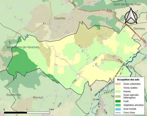 Carte en couleurs présentant l'occupation des sols.