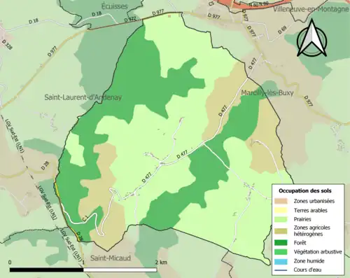 Carte en couleurs présentant l'occupation des sols.