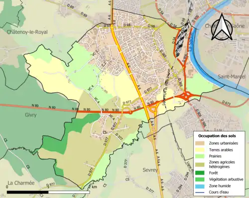 Carte en couleurs présentant l'occupation des sols.