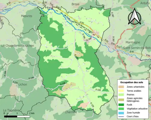 Carte en couleurs présentant l'occupation des sols.