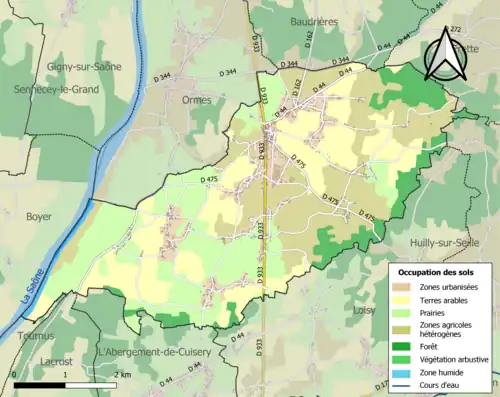 Carte en couleurs présentant l'occupation des sols.