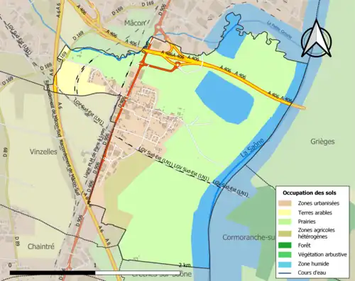Carte en couleurs présentant l'occupation des sols.