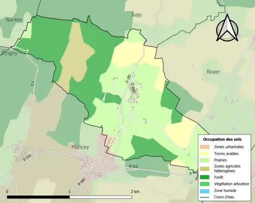 Carte en couleurs présentant l'occupation des sols.