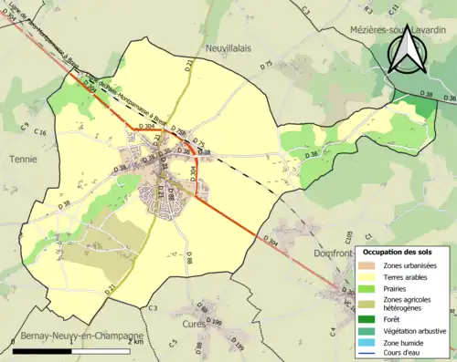 Carte en couleurs présentant l'occupation des sols.