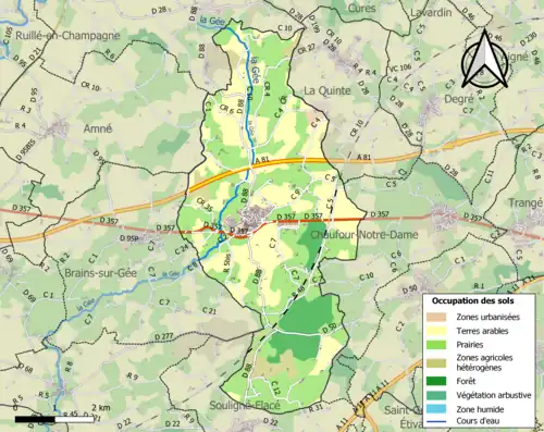 Carte en couleurs présentant l'occupation des sols.