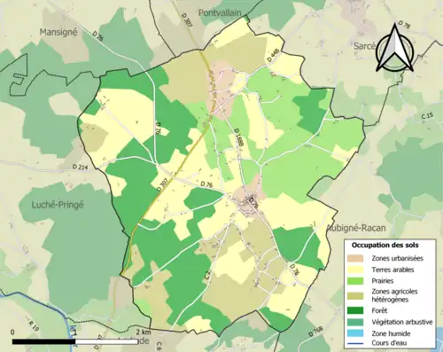 Carte en couleurs présentant l'occupation des sols.