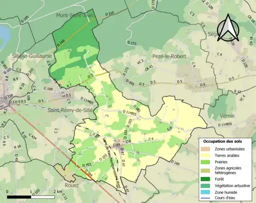 Carte en couleurs présentant l'occupation des sols.
