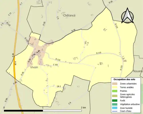 Carte en couleurs présentant l'occupation des sols.