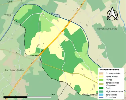 Carte en couleurs présentant l'occupation des sols.