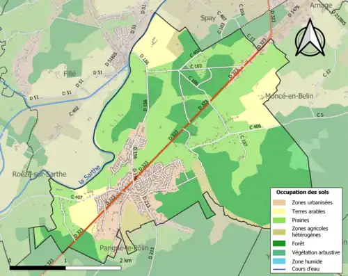 Carte en couleurs présentant l'occupation des sols.