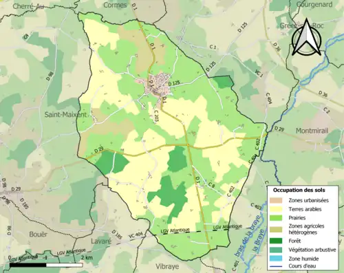 Carte en couleurs présentant l'occupation des sols.