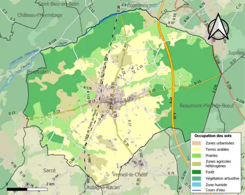 Carte en couleurs présentant l'occupation des sols.