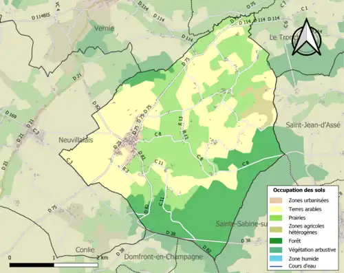 Carte en couleurs présentant l'occupation des sols.