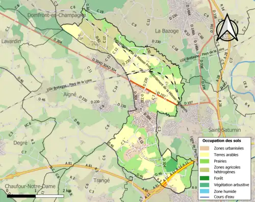 Carte en couleurs présentant l'occupation des sols.