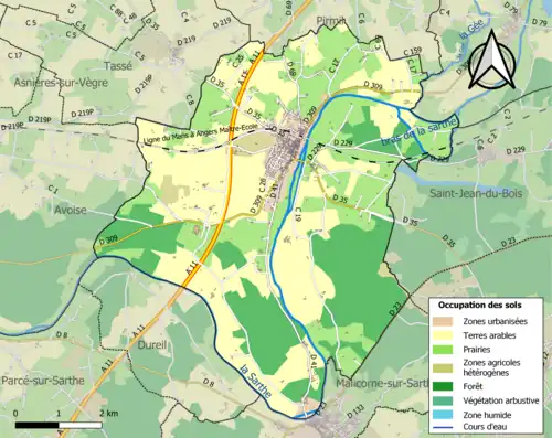 Carte en couleurs présentant l'occupation des sols.